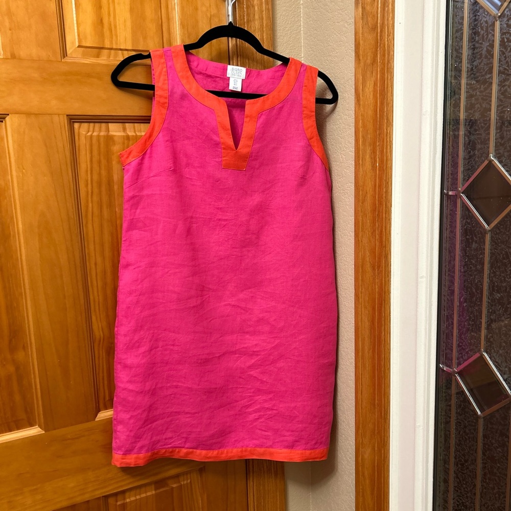 Sigrid Olsen fuschia and orange linen dress